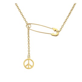 Peace Sign Necklace Stainless Steel Paper Clip Safety Pin Lariat Necklace for Women Men Peace Sign Symbol Necklace Protection Guard Jewelry