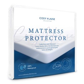 Cosy House Collection Twin Extra Long (XL) Luxury Bamboo Hypoallergenic Waterproof Mattress Protector - Breathable Noiseless Fitted Bed Cover Stays Cool - Protection Against Stains, Fluids, Dust Mites