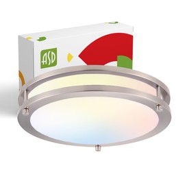 ASD LED 12 Inch Round Flush Mount Light Fixture | 20W 1550LM 3000K-5000K 120V | 3CCT, Dimmable, Energy Star, ETL Listed | Close to Ceiling Double Ring Lamp, Low Profile Lighting | Nickel