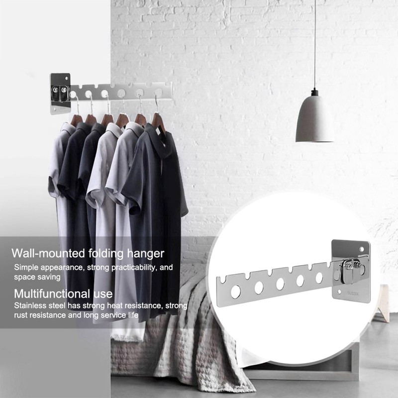 304 Stainless Steel 6‑Hole Wall‑Mounted Drying Rack Folding Clothes Organizer