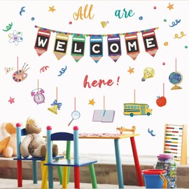 Aryroi Welcome Back to School Wall Decals,Classroom Window Clings,First Day of School Window Stickers,Welcome to Our Classroom Wall Stickers for Students Teachers Nursery Preschool Kid's Room Playroom