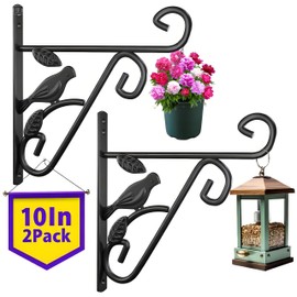 AMAGABELI GARDEN & HOME 2 Pack Hanging Plant Hanger Outdoor 10 inch Metal Hanging Brackets Fence Wall Hooks for Flower Baskets Bird Feeders Lanterns Wind Chimes Rust-Resistant Black
