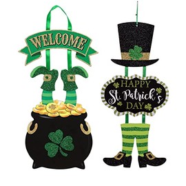 Greenbrier Int. Happy Saint Patricks Day Sign,Glittery Wall Decor,Welcome Sign by Greenbrier Green, Black, Gold, Yellow, White 18 inches long