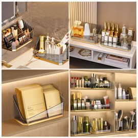 JINTANG Make-Up Cosmetic Organiser, Skincare Organiser, Dressing Table, 4 Compartments, Removable, Makeup Organisers for Storing Cosmetics, Skin Care Products, Brushes, etc. - Transparent