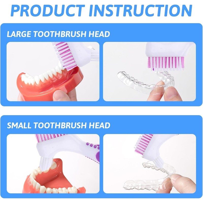 Set of 2 Denture Brushes with Double Bristle Head, Oral