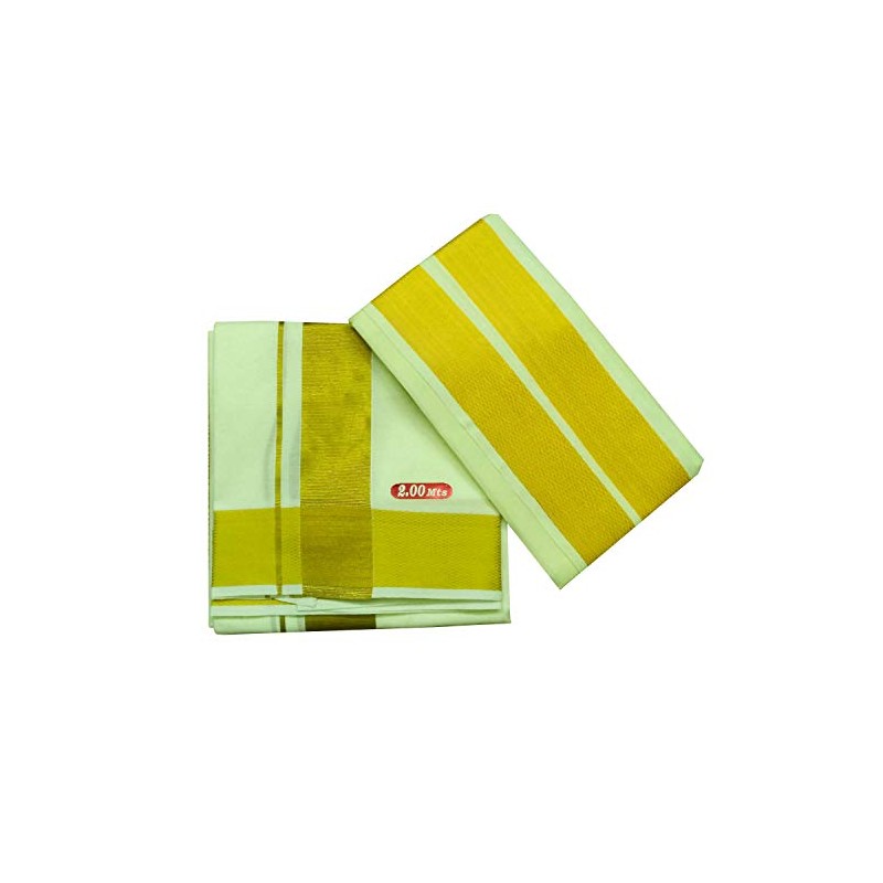 Stylesindia Men's Cotton 2.0 Meter Single Layer Colored Resham/Zari Bordered