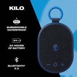 Skullcandy Kilo Wireless Bluetooth Speaker - IPX7 Waterproof Mini Bluetooth Speaker with 24 Hour Battery, Downward Firing Passive Radiator, and True Wireless Pairing - Perfect for Outdoor (Navy)