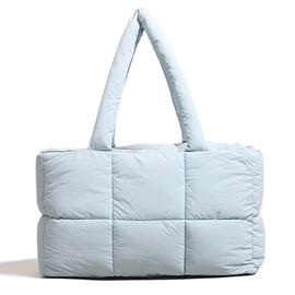 Puffer Bag for Women Large Quilted Grid Bag Puffy Handbag Lightweight Satchel Tote Bag for Work,Travel and Fitness