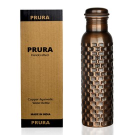 PRURA Copper Water Bottle Diamond Regular Pure Copper Bottle Yoga Water Bottle Ayurveda Health Benefits Leak Proof (900ml/30oz, Design 11)