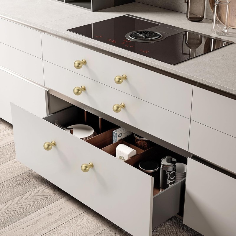 SYZOW 4 Pack Brass Cabinet Knobs, Brushed Gold Kitchen Drawer