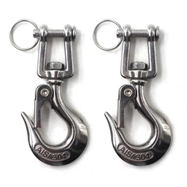 Flomore 304 Stainless Steel Lifting Hook with Locking Heavy Duty Lifting Safety Hook Rotating Hook WLL 350 kg (Pack of 2)