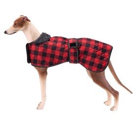 Geyecete Waterproof Greyhound Whippet Lurcher Dog Coat-with Warm Fleecy Lining Inside Outdoor Dog Apparel with Adjustable Bands for Medium, Large Dog-Red-S
