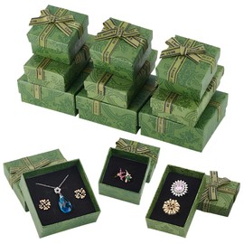 PH PandaHall 12pcs Green Jewelry Gift Boxes Cardboard Paper Jewelry Box, Floral Print Jewelry Gift Box 3 Sizes Gift Cases with Ribbon Bow for Earring Necklaces Bracelet Christmas Boxes