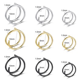 6ixGosh 18G/20G/22G Stainless Steel Hoop Nose Ring Cartilage Earring for Women Men Softened Double Hoop Nose Ring for Single Piercing Bendable Tragus Helix Piercing Lip Septum Ring, 12