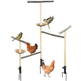 Extra Large Chicken Perch Toy for Coop,Durable Wooden Chicken Perch Stand with 3 Metal Ground Plug,Outdoor Bird Playground Toy,Chicken Coop Accessories for Poultry Rooster Cockatiels Lovebirds