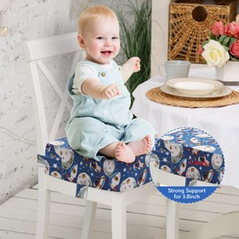 Booster Seat Dining Chair - Cartoon Canvas Washable 4 Straps Kids Booster Seat for Dining Table, Portable Travel Increasing Cushion