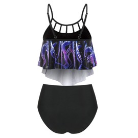 DRESSFO Retro Bikini Sets for Women Two Piece Vintage Bikini Gothic Octopus Print High Waisted Women's Tankini Swimsuits Bathing Suit
