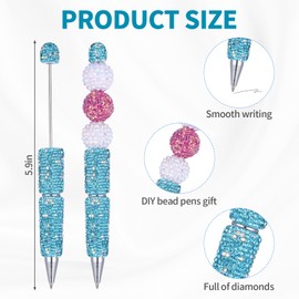12Pcs Beadable Pens Bulk, Glitter Ballpoint DIY Beads Diamond Pens Beadable Items Making Kit Beads Supplies and Accessories, Cute Pencils for DIY Making Teacher Students Graduation Gift Supplies