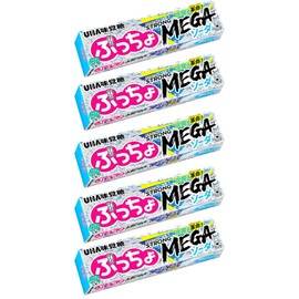 Japanese Soda Candy – Puccho Stick Strong Mega Soda Flavor 5 Pack (10 Pieces Each) – Chewy Candy with Fizzy Soda Bits – Made in Japan