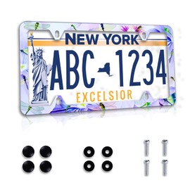 Beautiful Dragonfly and Purple Flower License Plate Frame Stainless Steel Car License Plate Frame Accessory Car Plate Frame Decor 12.3" x 6.3"for US Canada Vehicle Standard Size