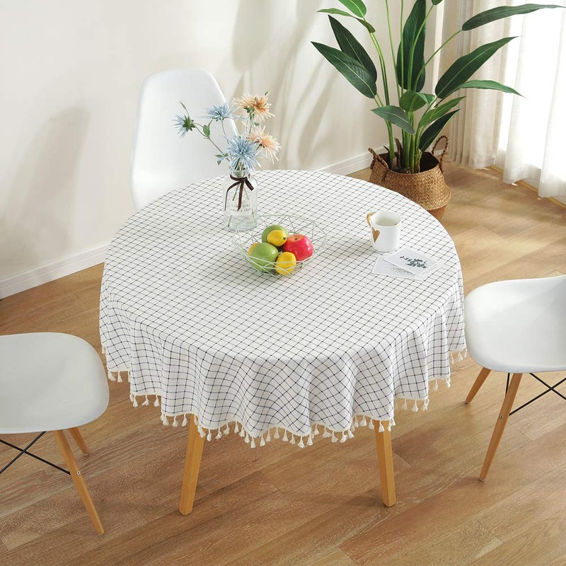 meioro Round Tablecloths Cotton and Linen Table Cloth Tassel Circle