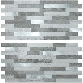 AULIGET 20 Sheets Faux Stone Peel and Stick Backsplash, Grey Slate Look PVC Wall Tile Stick on Backsplash for Kitchen and Bathroom