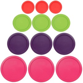 1, 2, 4 & 7 Cup Red, Spring Green, Purple, Pink Replacement Lids/Covers for Pyrex, Anchor Hocking & KlareWare Storage Bowls *Lids Only Glass Container Not Included* (12 Pack *Three of Each Size*)