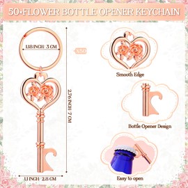 Landical 50 Sets Quinceanera Party Favors for Guests Rose Bottle Opener Flower Bottle Opener Keychain with Thank You Cards and Organza Bags 15 Year Old Party Favor Quinceanera Gifts for Guests