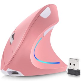 Mouse Inalámbrico Ergonómico Recargable, Mouse Vertical Óptico de 2.4Ghz con 3 DPIs Ajustables, Diseño de 6 Botones con Receptor USB, Compatible con Sistema Windows y Mac（Rosa）