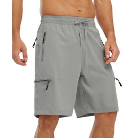 YSENTO Mens Hiking Cargo Quick Dry Shorts Lightweight Outdoor Walking Work Shorts with Zip Pockets(Light Grey,L)