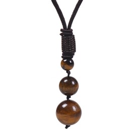 Caiyao Lucky Natural Crystal Black Obsidian Tiger Eye Stone Bead Pendant Necklace Energy Healing Adjustable Braided Rope Cord Necklace for Women Men Protection Jewelry Gift-I 3tiger eye