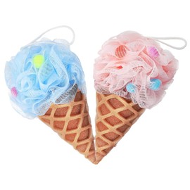 DECHOUS 2pcs Cute Ice Cream Shaped Loofah Body Scrubber Soft Bathing Accessory for Boys and Girls Dense Mesh Design for Rich Foaming for Fun Bath