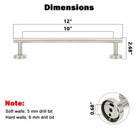 NearMoon Bath Towel Bar, Thicken Stainless Steel Shower Towel Rack Holder Wall Mounted for Bathroom,12-lnch Overall Length-10-lnch Usable Hanging Space (1 Pack, Brushed Nickel)