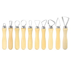 HARFINGTON 10pcs Clay Sculpting Tools Wooden Handle Stainless Steel Head Crafts Modeling Kit Pottery Carving Trimming for Shaping Cutting Decoration Embossing