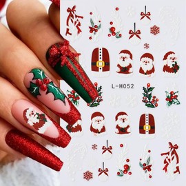 6 Sheets Christmas Nail Stickers for Nail Art Self-Adhesive Christmas Tree Snowman Nail Decoration 3D Santa Claus Nail Art Stickers Winter Xmas Snowmen Snowflake Nail Decals for Women Girls Nail Art