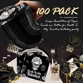 100 Pack Death to My Twenties Napkins, 5 x 5 Inch RIP Twenties Birthday Decorations Cocktail Napkins, 3 Ply 30th Birthday Paper Napkins Death to My 20s for Men Women 30th Birthday Party Supplies