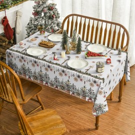 Horaldaily Christmas Tablecloth 60×84 Inch Rectangular, Christmas Trees Ball Ornaments Washable Table Cover for Party Picnic Dinner Decor