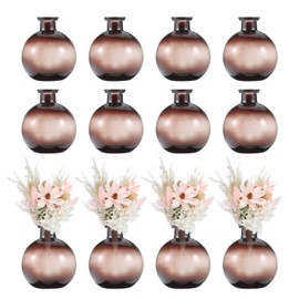 uxcell Brown Glass Bud Vase Set of 12, Small Flower Vases for Centerpiece, Round Vintage Clear Mini Vases in Bulk Assorted for Rustic Wedding Floral Party Home Table Decor