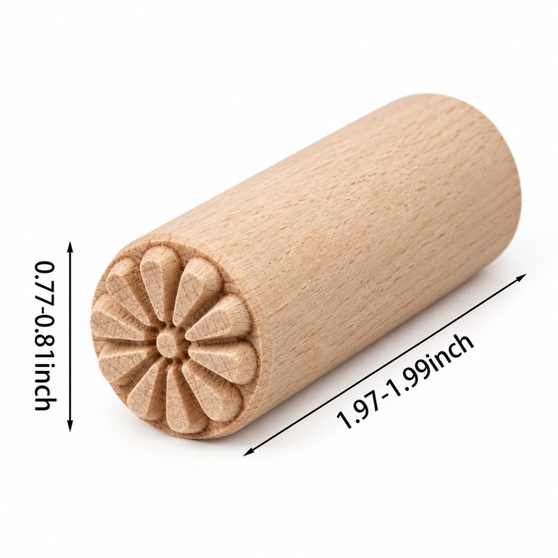 7 Piece Wooden Clay Stamps, 2 Inch Recessed Imprint Tools