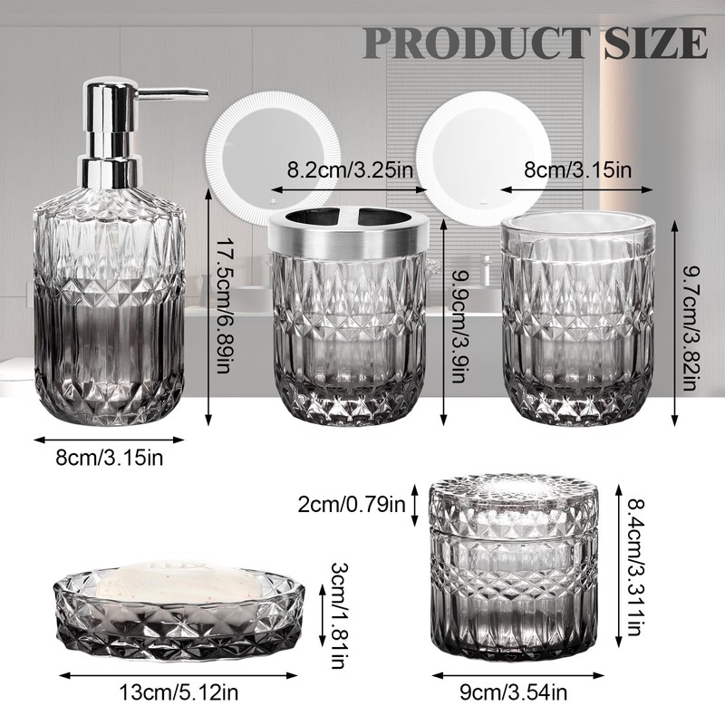 Ulable Bathroom Accessories Set, 5Pcs Bathroom Soap Dispenser Set, Glass