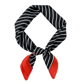 GERINLY Gentleman Stripe Neckerchief, Fashion Silk Bandana Line Print, Black Red Head Scarf Foulard