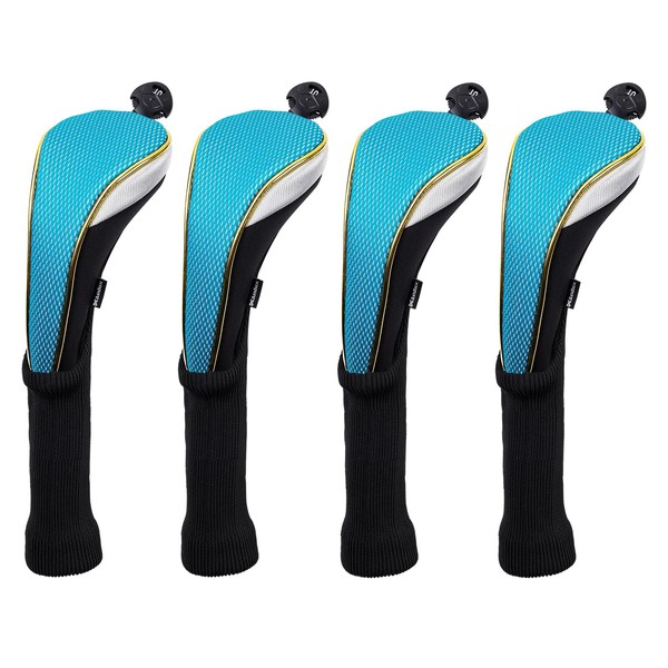 Andux 4Pcs/Set Long Neck Gold Golf Hybrids Club Head Covers