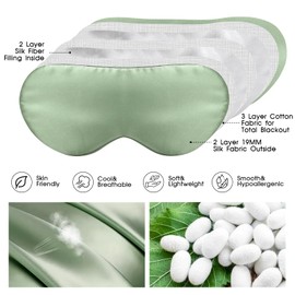 SILKTALE Silk Sleep Mask for Men and Women, 19 Momme 100% Mulberry Silk Eye Mask for Side Sleepers, Breathable Silk Sleeping Mask, Comfortable with Adjustable Elastic Band for Airplane, Sage Green