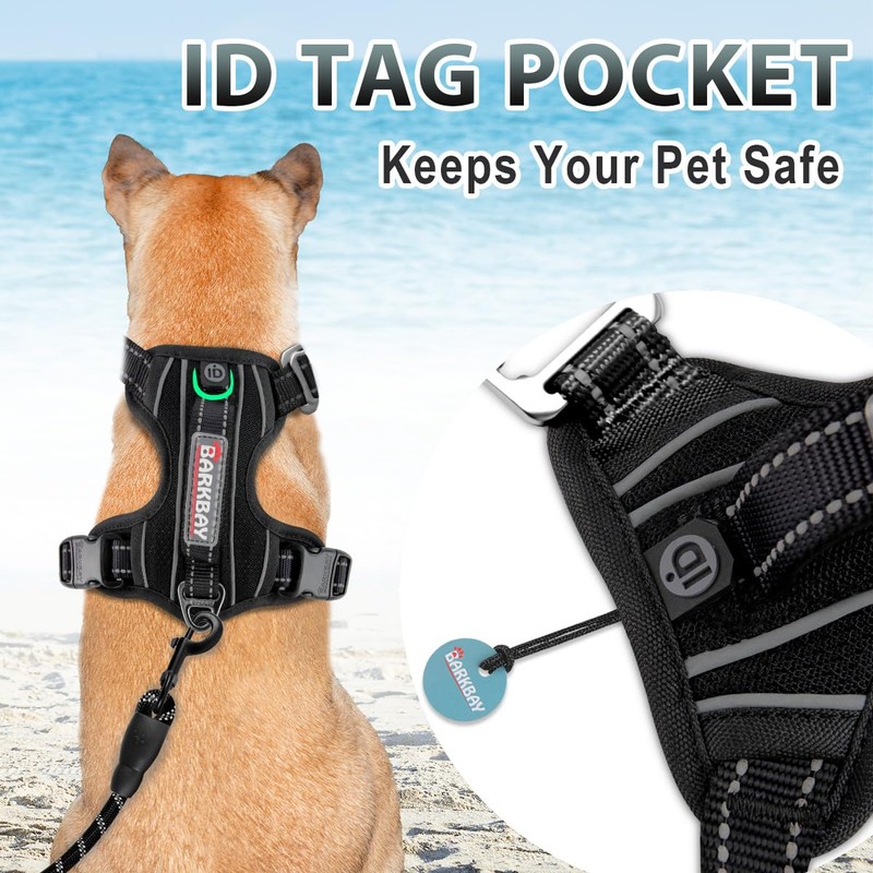 BARKBAY No Pull Dog Harness 3 Buckles Large Reflective Dog