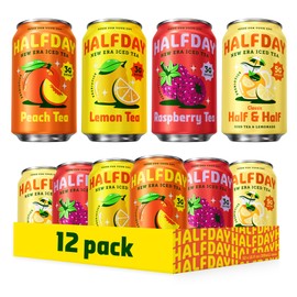 HALFDAY Prebiotic Iced Tea Lemon, Peach, Raspberry and Half & Half Variety Pack, Gut Health, Plant Fiber & Prebiotics, Low Sugar, 35 Calories, Natural Caffeine, Gluten Free, Keto 12 fl oz (12 pack)