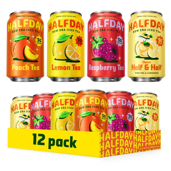 HALFDAY Prebiotic Iced Tea Lemon, Peach, Raspberry and Half &