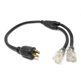 WEN PC1405 2 3 ft. 10-Gauge SJTW Generator Extension Cord Splitter (converts L14-30R to Two 5-20R outlets), Black