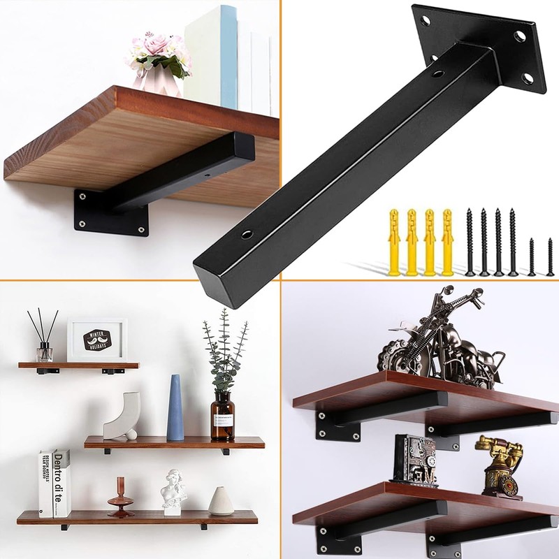 AYSUM 6 Pack Shelf Brackets Black 8 Inch Right Angle