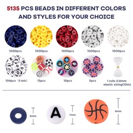 Red Blue and White Clay Beads, Beads for Bracelet Making, Funtopia 5000 Pcs Heishi Flat Round Beads, Friendship Bracelet Kit with Letter Beads Sports Beads for Boys Adults