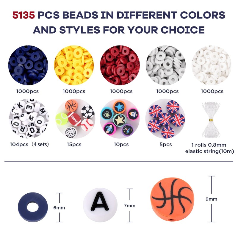 Red Blue and White Clay Beads, Beads for Bracelet Making,